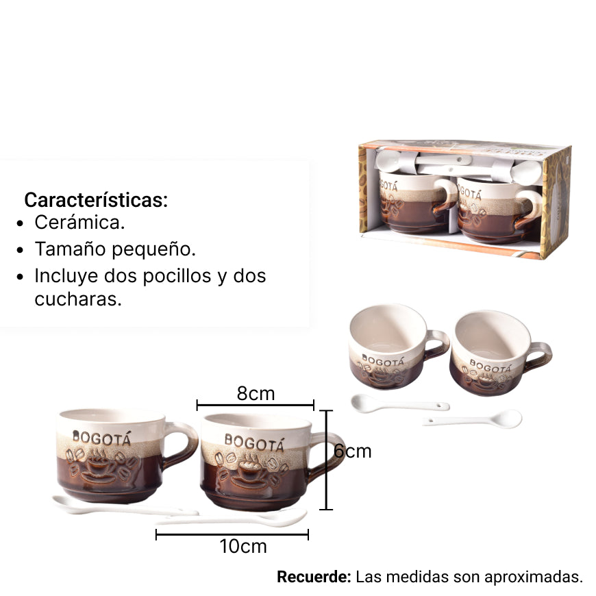 set 2pcs pocillos con cucharas  ceramica dim:7x7x6