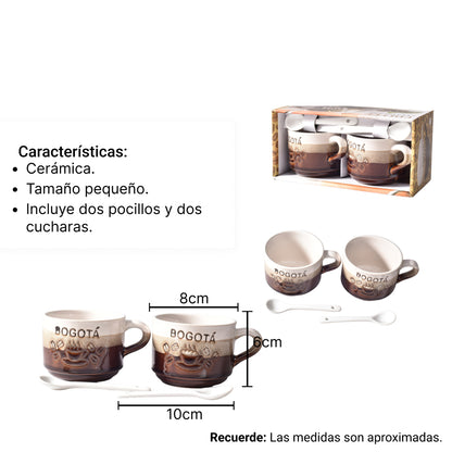 SET 2PCS POCILLOS CON CUCHARAS  CERAMICA DIM:7x7x6