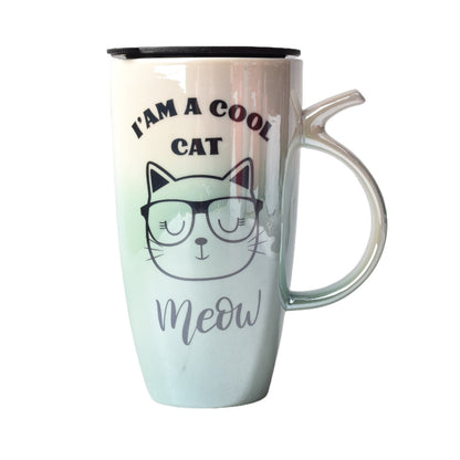 MUG POCILLO CERAMICA DISEÑOS DE GATOS CON TAPA PLASTICA DE 5
