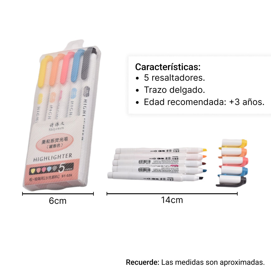 resaltador *5pcs dim:6*14.3cm