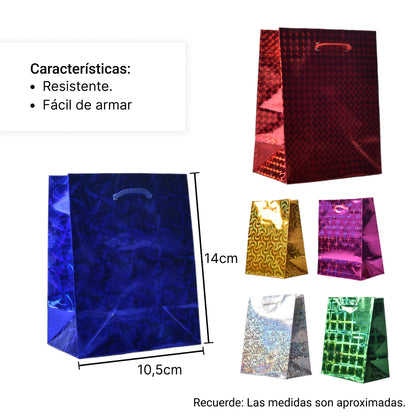 BOLSA PARA REGALO METALICA DE PAPEL DIM:11X14X6