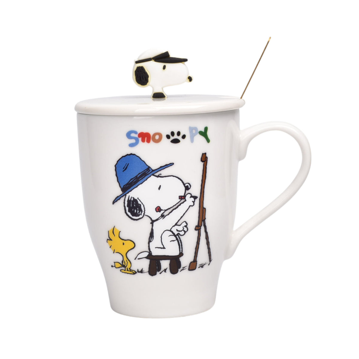 mug pocillo ceramica personaje con tapa y cuchara 350ml dim:9x8
