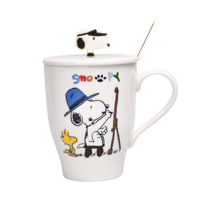 MUG POCILLO CERAMICA PERSONAJE CON TAPA Y CUCHARA 350ML DIM:9X8
