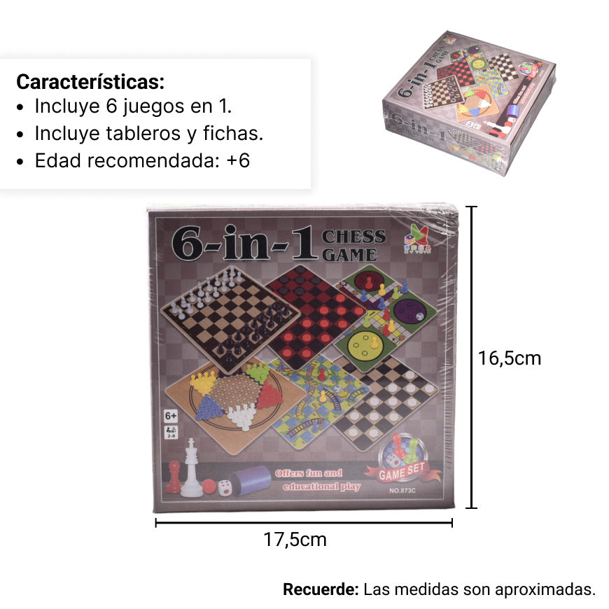 juego de mesa 6 en 1 dim: 16x16x5