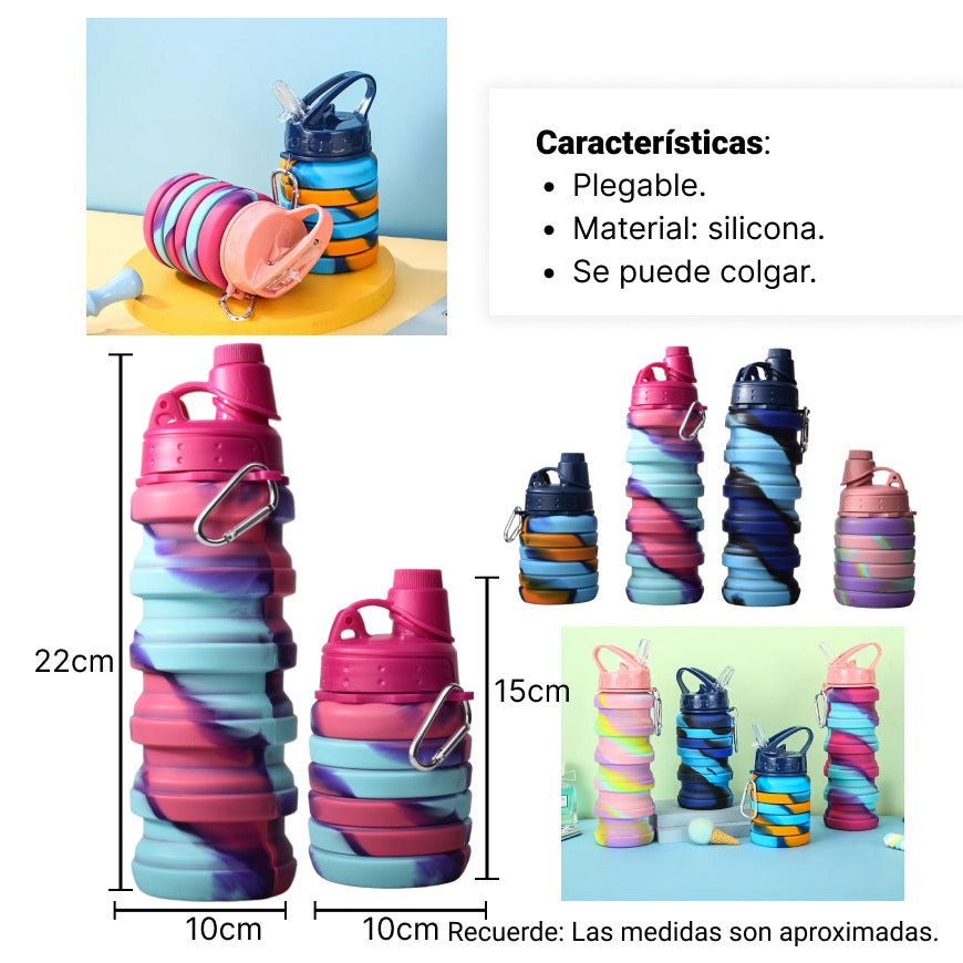 botella de agua plegable 600ml silicona varios colores
