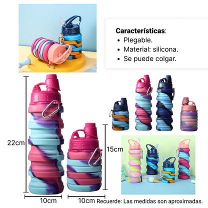BOTELLA DE AGUA PLEGABLE 600ML SILICONA VARIOS COLORES