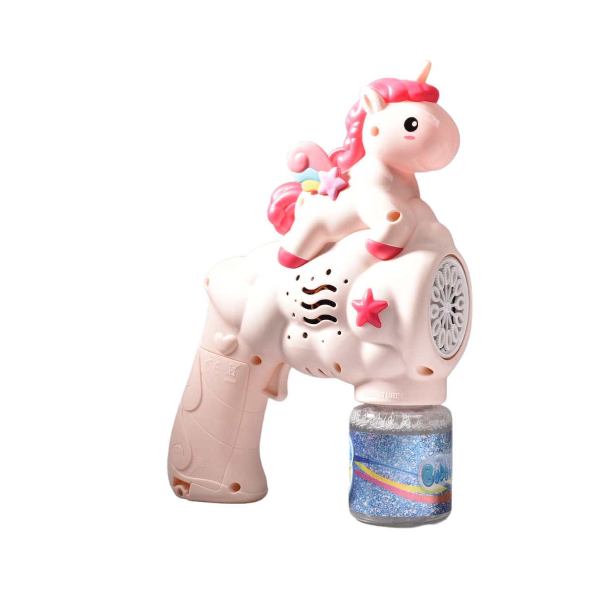 pistola de burbujas unicornio azul y rosada