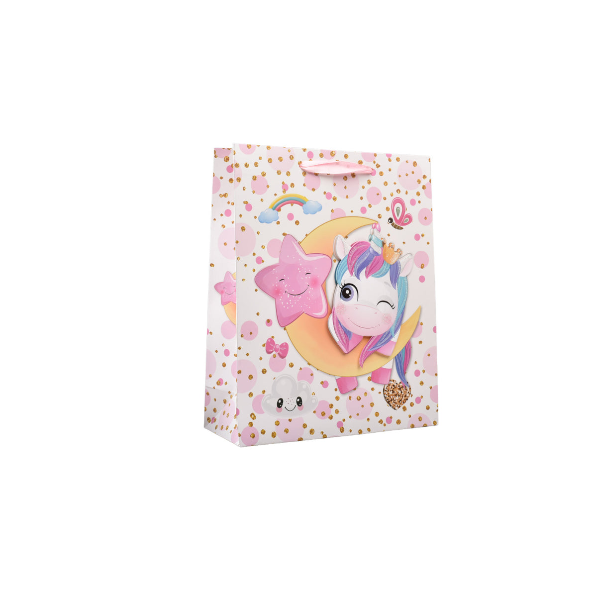 bolsa regalo en papel unicornio tamaño mediano