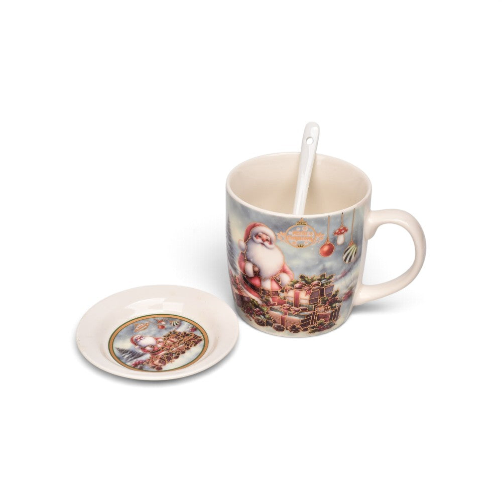 set 3pcs mug pocillo plato ceramica navideño 350ml