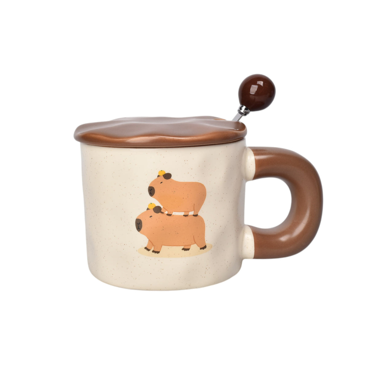 mug pocillo ceramica con cuchara diseño capybara 300ml dim:8x8x9