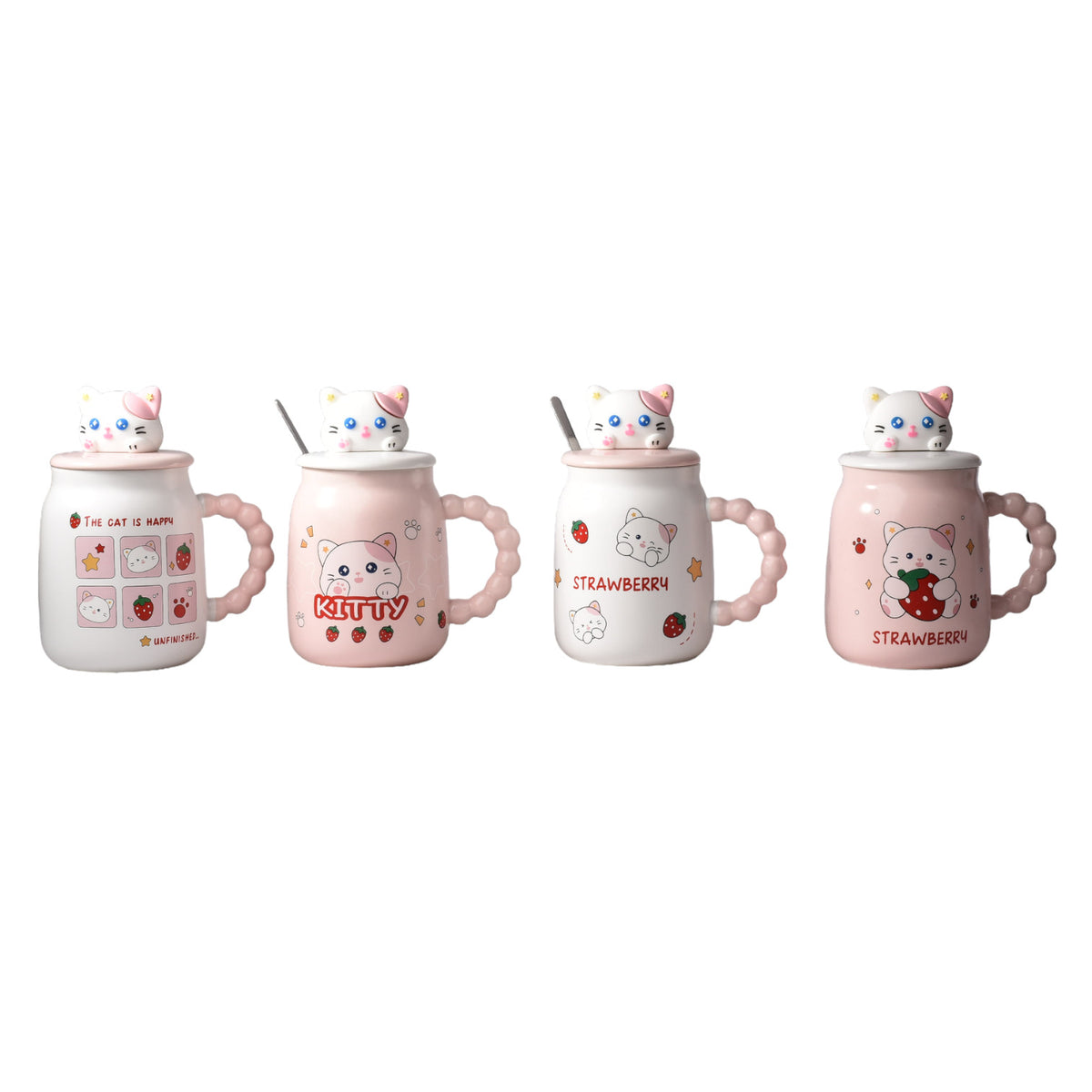 mug pocillo con tapa y cuchara ceramica diseños gatos 420ml