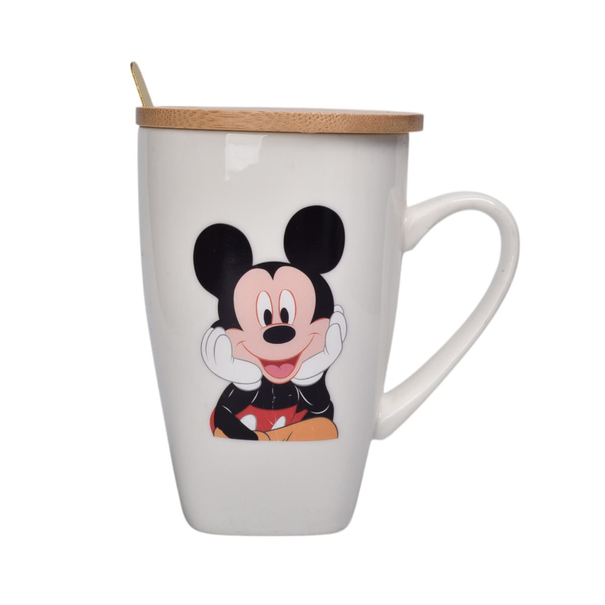 mug pocillo ceramica personaje con tapa de madera 380ml