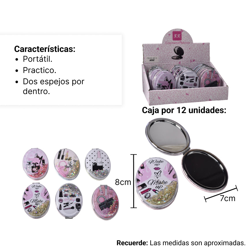 espejo plastico redondo cartera dim:6 cm