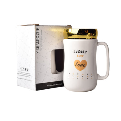 MUG POCILLO CERAMICA DISEÑO CORAZONES CON TAPA 400ML