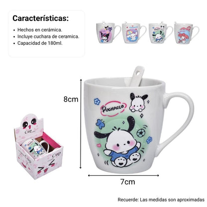 SET POCILLO CON CUCHARA CERAMICA 180ML PERSONAJE