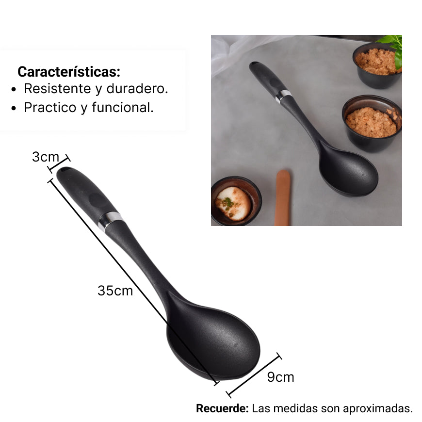 cuchara silicona plastico utensilios cocina negro dim:6x35x2