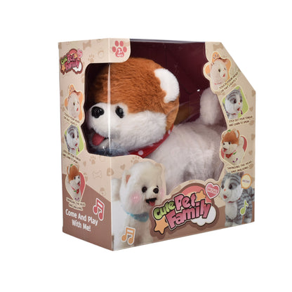 JUGUETE CON MOVIMIENTO Y SONIDO PERRO CAFE CON BLANCO PELUCHE DIM:25X12X26