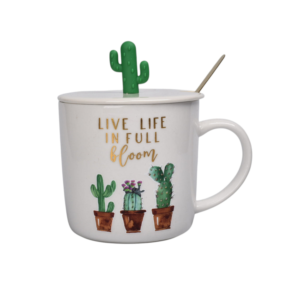 mug pocillo con tapa y  cuchara de ceramica diseño captus 380ml dim:9x9x8