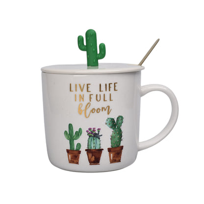 MUG POCILLO CON TAPA Y  CUCHARA DE CERAMICA DISEÑO CAPTUS 380ML DIM:9X9X8
