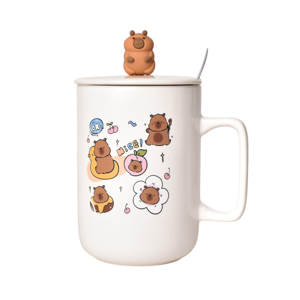 mug pocillo con tapa cuchara ceramica diseños capybara 500ml