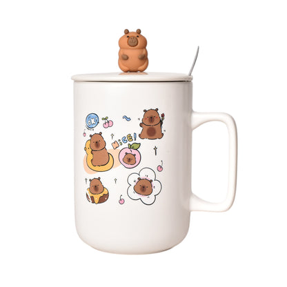 MUG POCILLO CON TAPA CUCHARA CERAMICA DISEÑOS CAPYBARA 500ML