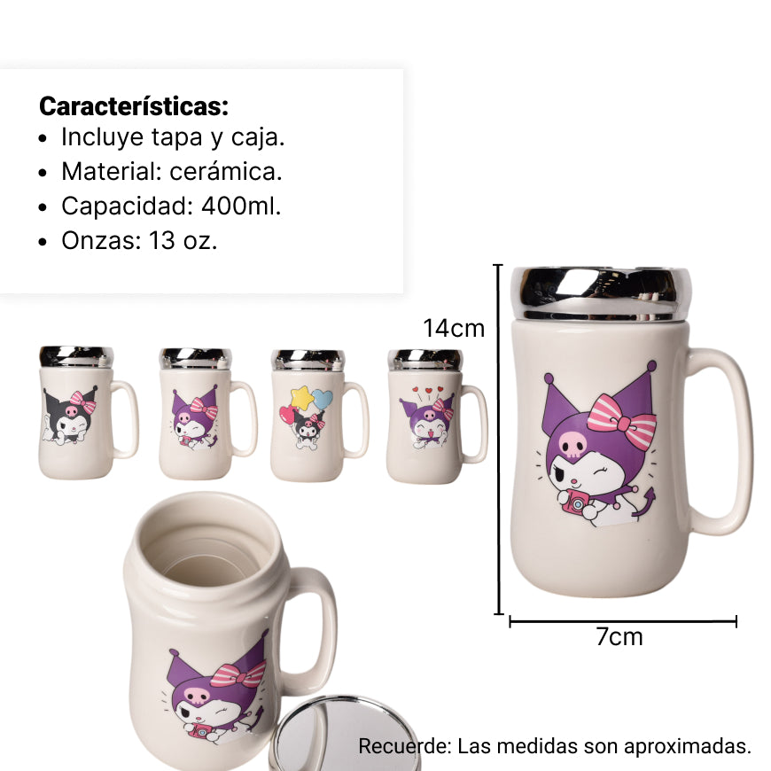 mug pocillo kuromi personaje 420ml dim:7x7x14