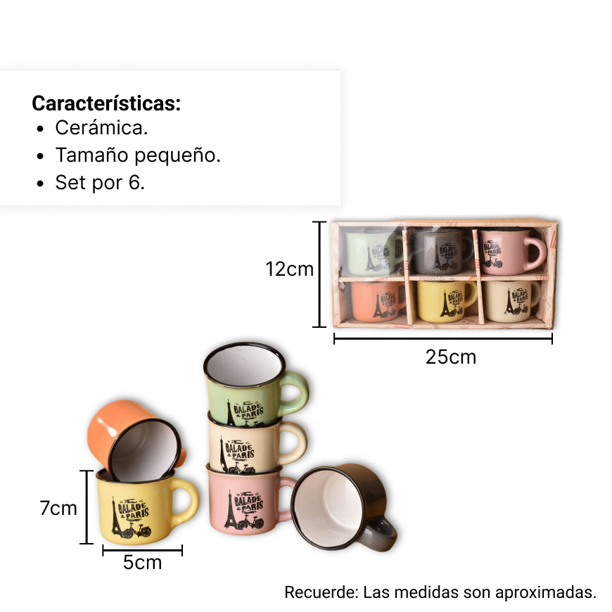 pocillo x6 pcs ceramica te cafe  dim:6*5cm