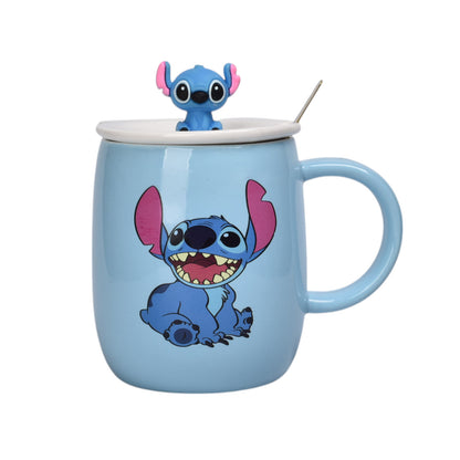 MUG POCILLO CON TAPA CERAMICA Y CUCHARA PERSONAJE 420ML