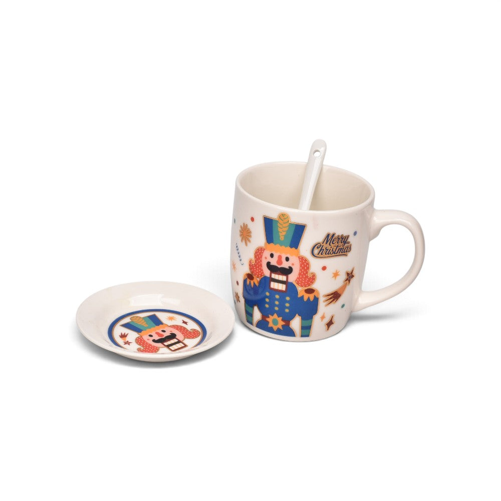 set 3pcs mug pocillo plato ceramica navideño 350ml