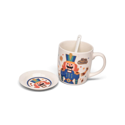 SET 3PCS MUG POCILLO PLATO CERAMICA NAVIDEÑO 350ML