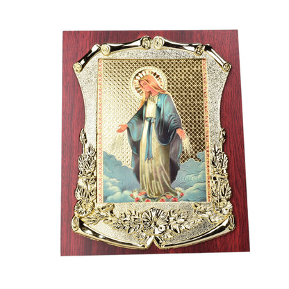 ADORNO DORADO CON IMAGEN CATOLICA PLASTICA DIM:19X24