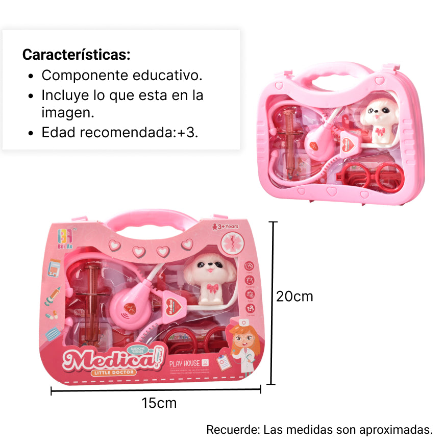 juguete set medico veterinario maleta niñas dim:27x22x6