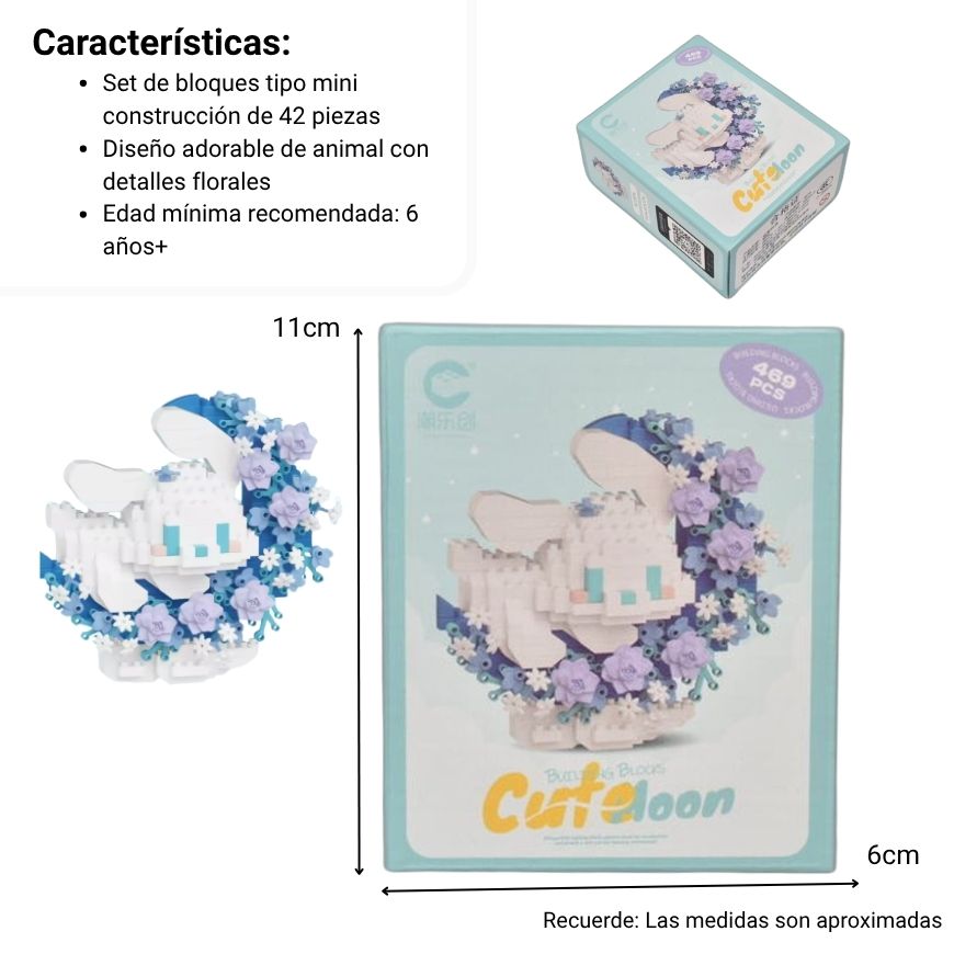 bloques fichas armable forma conejo  de luna dim:10x6x13cm