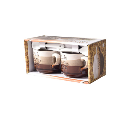 SET 2PCS POCILLOS CON CUCHARAS  CERAMICA DIM:7x7x6