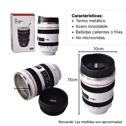 TERMO ACERO INOXIDABLE 400ML DIM: 10X15 LENTE CAMARA BLANCO