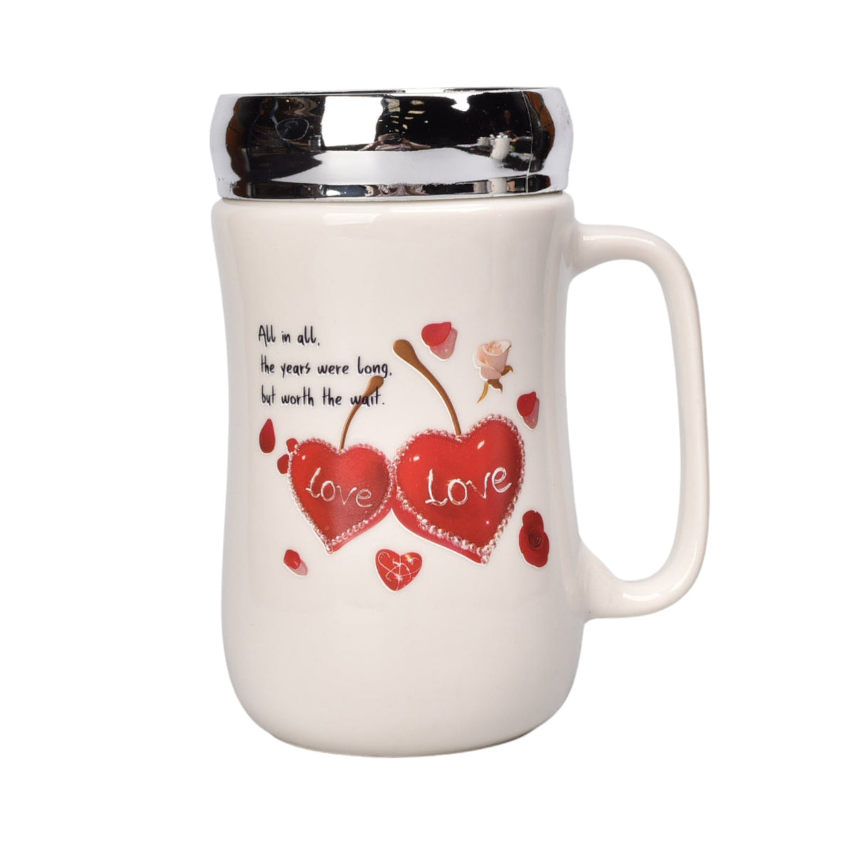 mug pocillo ceramica tapa espejo diseño corazones 450ml
