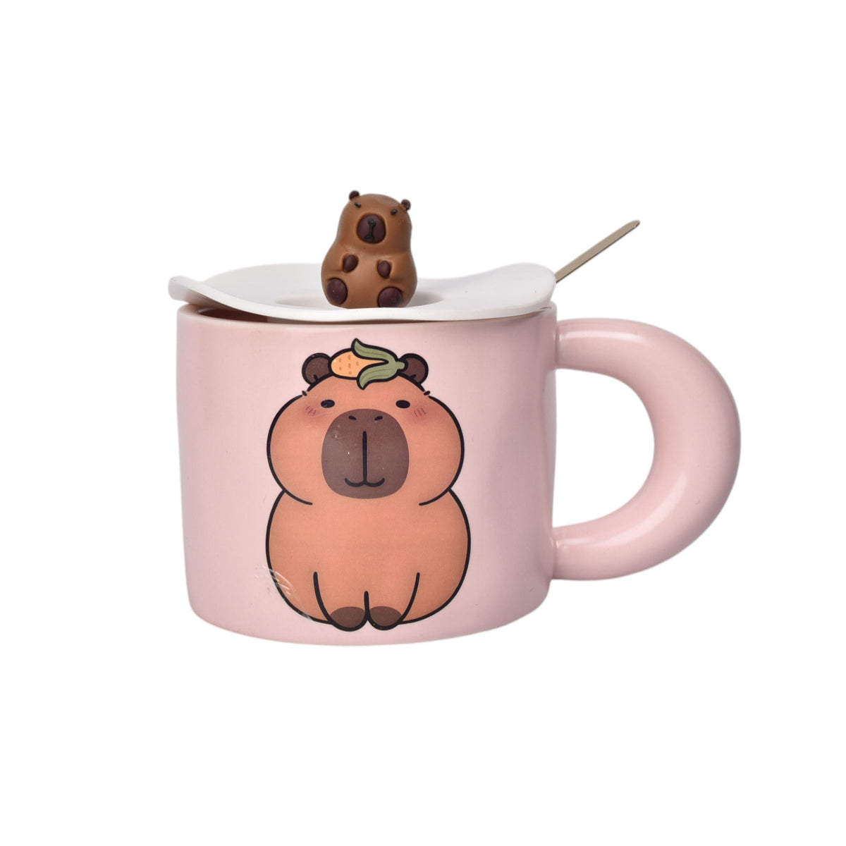 mug pocillo ceramica con cuchara diseño capybara 420ml dim:7x7x9
