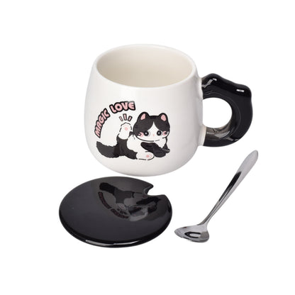 MUG POCILLO CERAMICA CON CUCHARA DISEÑO GATOS 400ML DIM:8X8X8