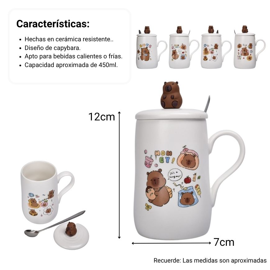 mug pocillo con tapa de ceramica 450ml capybara dim:7x7x12