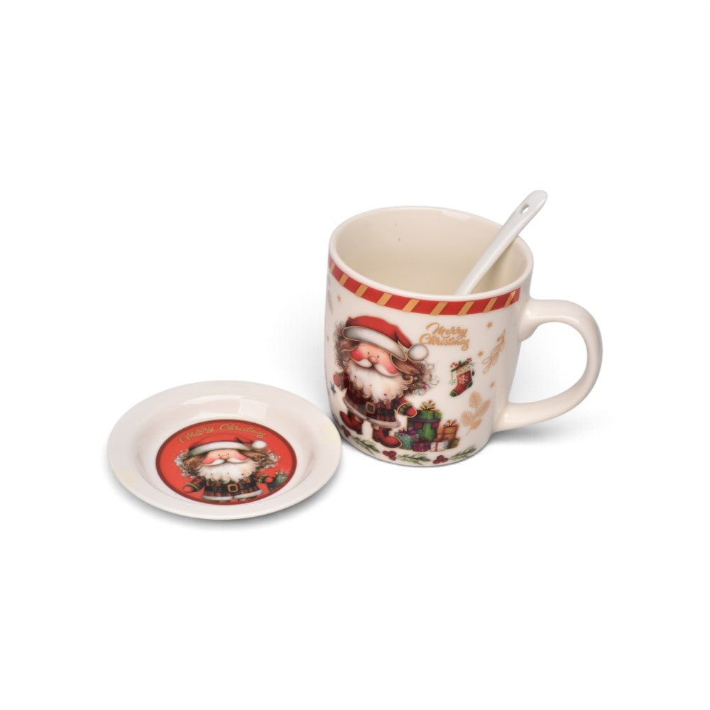 set 3pcs mug pocillo plato ceramica navideño 350ml