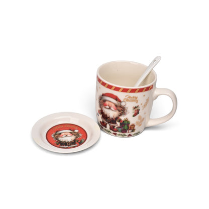 SET 3PCS MUG POCILLO PLATO CERAMICA NAVIDEÑO 350ML