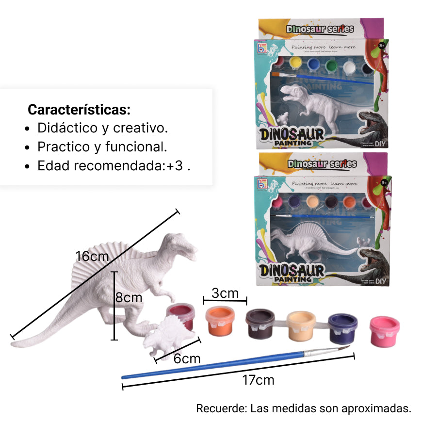 set kit de pintar dinosaurio con temperas