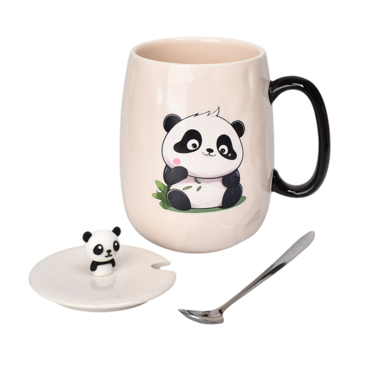 mug pocillo con tapa ceramica y cuchara 600ml dim:8x8