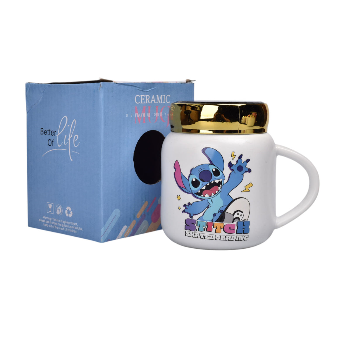 mug pocillo ceramica personaje con tapa espejo 420ml