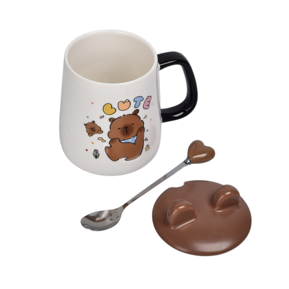 mug pocillo con tapa cuchara ceramica diseños capybara 400ml