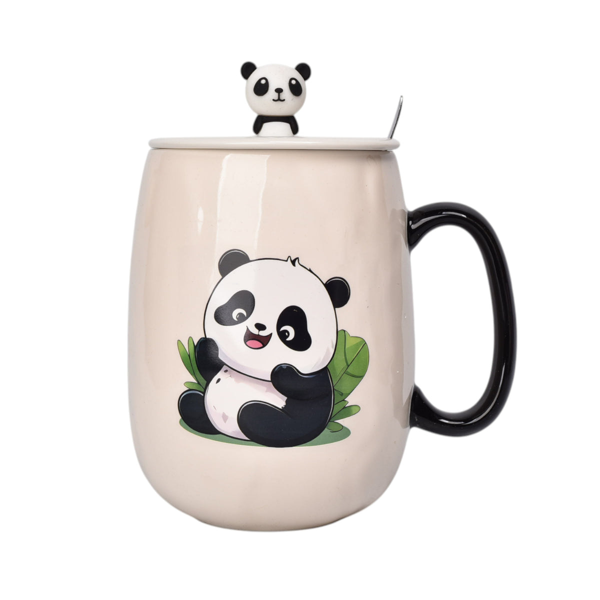 mug pocillo con tapa ceramica y cuchara 600ml dim:8x8