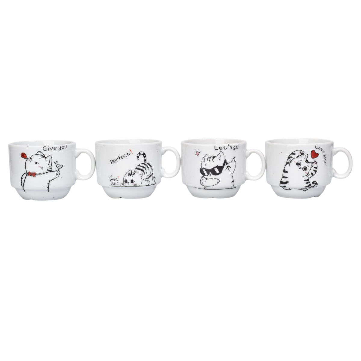 set 4pcs pocillos con base ceramica 60ml diseño gatos dim:6x5x5