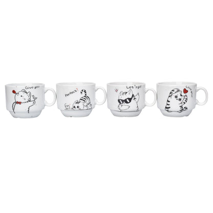 SET 4PCS POCILLOS CON BASE CERAMICA 60ML DISEÑO GATOS DIM:6X5X5