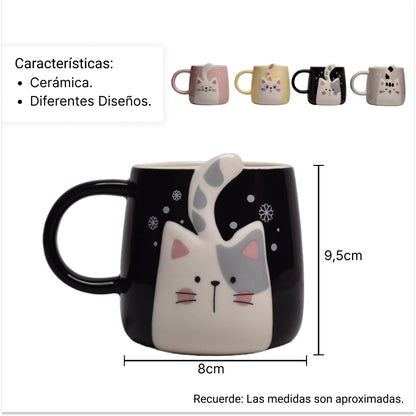 MUG POCILLO CERAMICA DISEÑOS DE GATOS DE 350ML DIM:8X8X9