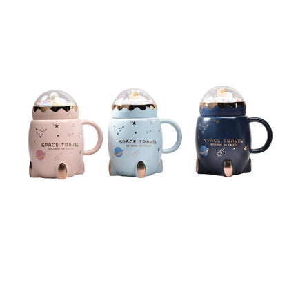 MUG CERAMICA POCILLO DE ESPACIO CON TAPA